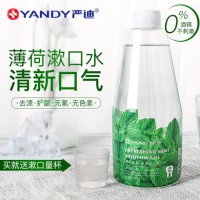 YANDY/嚴(yán)迪漱口水薄荷味無(wú)氟無(wú)色素0酒精溫和清新口氣漱口水495ml/瓶